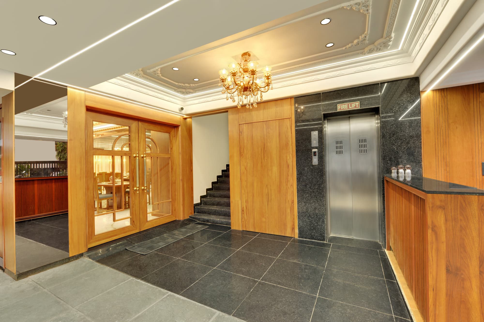 Hotel Shital Inn restaurant entrance and lift lobby